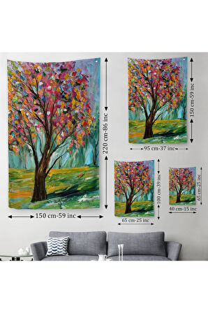 Renkli Bahar Ağacı Dekoratif Duvar Örtüsü - Halısı-6144