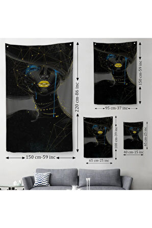 Sürreal Siyah Kadın Dekoratif Duvar Örtüsü - Halısı-6151