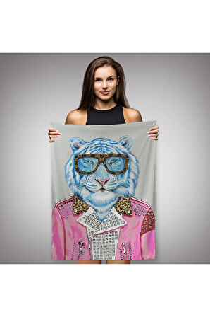 Tüketim Bağımlısı Pembe Ceketli Kaplan Duvar Örtüsü - Halısı-6156