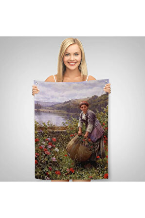 Çim Biçen Bahçıvan Kadın Dekoratif Duvar Örtüsü - Halısı-6161