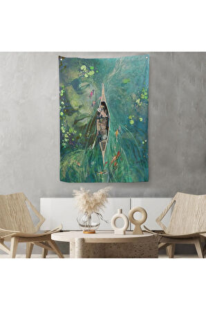 Lilyumların Altında Kano ile Gezen Duvar Örtüsü - Halısı-6163