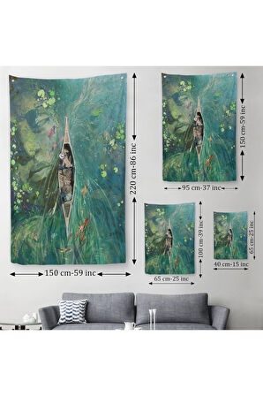 Lilyumların Altında Kano ile Gezen Duvar Örtüsü - Halısı-6163