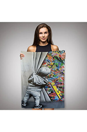 Bansky Tarzı Sokak Sanatı Dekoratif Duvar Örtüsü - Halısı-6168