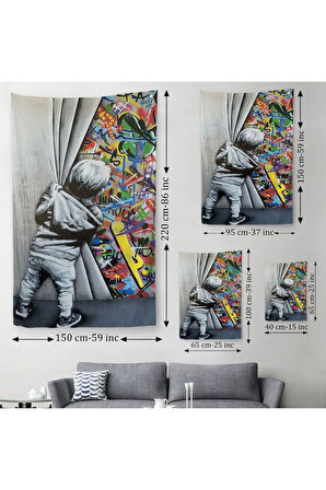 Bansky Tarzı Sokak Sanatı Dekoratif Duvar Örtüsü - Halısı-6168