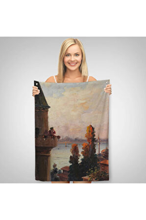 Galata Kulesinde Ezan Okudan Adam Duvar Örtüsü - Halısı-6177