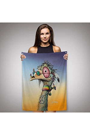 Hippi Devekuşu Dekoratif Duvar Örtüsü - Halısı -6181