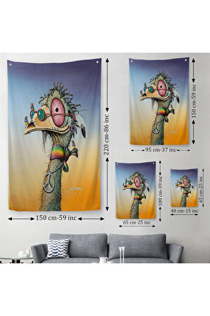 Hippi Devekuşu Dekoratif Duvar Örtüsü - Halısı -6181