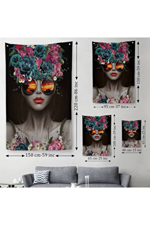 Renkli Çiçekler İle Güzel Kadın Dekoratif Duvar Örtüsü - Halısı -6188