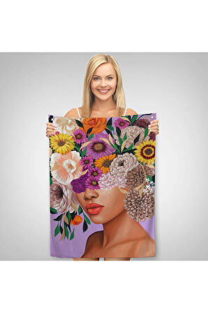 Çiçek Kafalı Kız Çocuğu Dekoratif Duvar Örtüsü - Halısı-6190