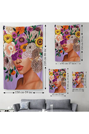 Çiçek Kafalı Kız Çocuğu Dekoratif Duvar Örtüsü - Halısı-6190