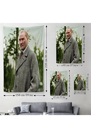 Mustafa Kemal Atatürk Paltolu Fotoğrafı Duvar Örtüsü - Halısı-6199