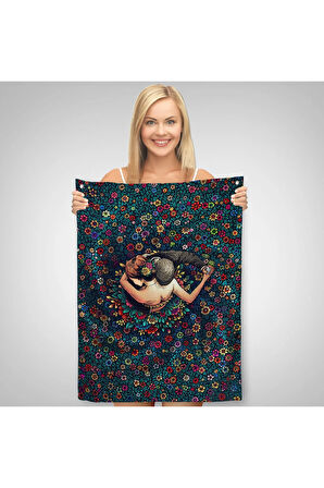 Renkli Çiçekler İçinde Dans Eden Sevgililer Duvar Örtüsü - Halısı-6200