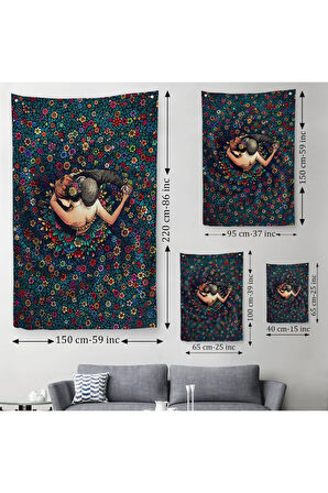 Renkli Çiçekler İçinde Dans Eden Sevgililer Duvar Örtüsü - Halısı-6200