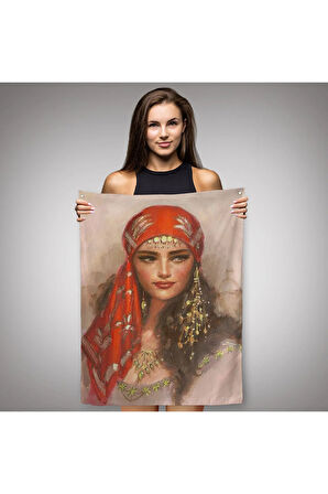 Kırmızı Başörtülü Güzel kadın Duvar Örtüsü-Halısı - Halısı-6206