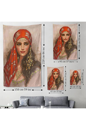 Kırmızı Başörtülü Güzel kadın Duvar Örtüsü-Halısı - Halısı-6206