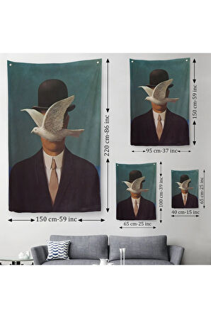 Rene Magritte Melon Şapkalı Adam Sürreal Duvar Örtüsü - Halısı-6210