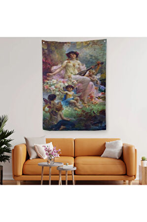 Bahçedeki Anne ve Melekleri Dekoratif Duvar Örtüsü - Halısı-6214
