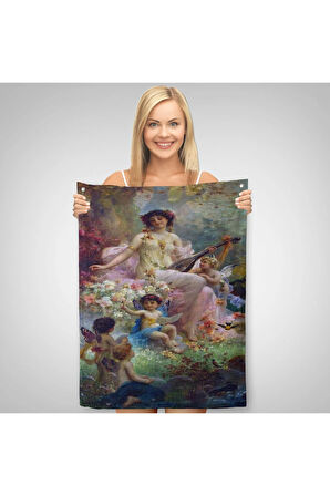Bahçedeki Anne ve Melekleri Dekoratif Duvar Örtüsü - Halısı-6214