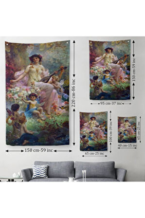 Bahçedeki Anne ve Melekleri Dekoratif Duvar Örtüsü - Halısı-6214