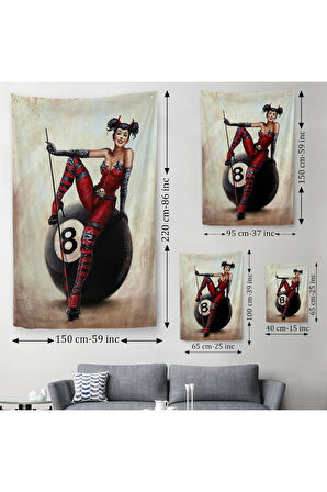 Bilardo Topunun Üstünde Oturan Pub Kızı Duvar Örtüsü - Halısı-6230