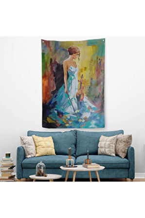 Keman Çalan Kadın Dekortif Duvar Örtüsü - Halısı-6233