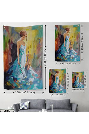 Keman Çalan Kadın Dekortif Duvar Örtüsü - Halısı-6233