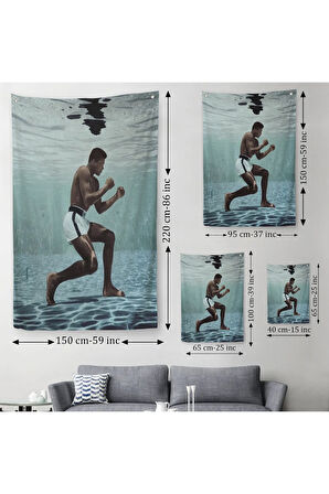 Su Altında Antreman Yapan Boksor Muhammet Ali Duvar Örtüsü - Halısı-6234
