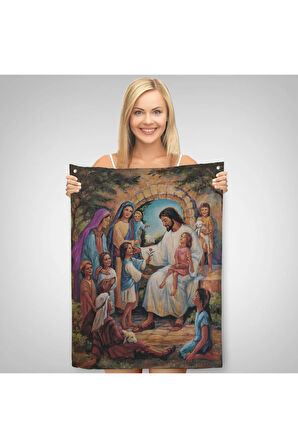 İsa Mesih ve Çocuklar Duvar Örtüsü - Halısı-6236