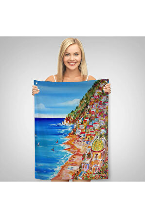 İtalya La Bella Positano Amalfi Sahili Duvar Örtüsü - Halısı-6237