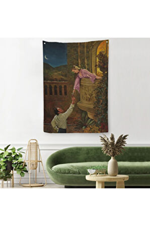 Sevgilisine Çiçek Veren Kadın Duvar Örtüsü - Halısı-6241