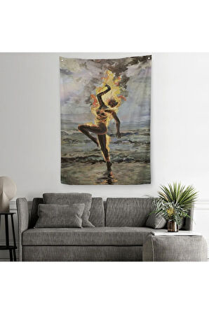 Yanarken Dans Eden Kadın Duvar Örtüsü - Halısı-6243