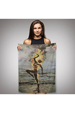 Yanarken Dans Eden Kadın Duvar Örtüsü - Halısı-6243