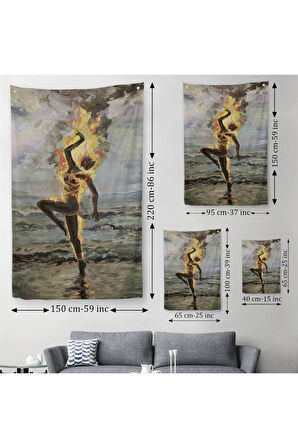 Yanarken Dans Eden Kadın Duvar Örtüsü - Halısı-6243