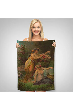 Göl kenarındaki Çiçekli Kadın Dekoratif Duvar Örtüsü - Halısı-6248