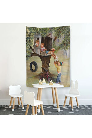 Dianne Dengel Ağaç Ev'de Oynayan Çocuklar Duvar Örtüsü - Halısı-6262