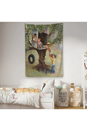Dianne Dengel Ağaç Ev'de Oynayan Çocuklar Duvar Örtüsü - Halısı-6262