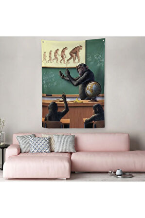 İnsanın Tersine Evrimine Anlatan Manmun Duvar Örtüsü - Halısı-6265