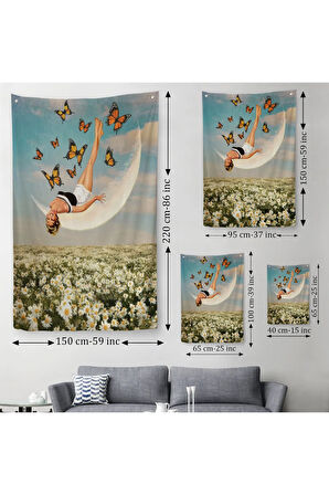 Papatya Tarkası Üzerındeki Mutlu Kadın Duvar Örtüsü - Halısı-6274