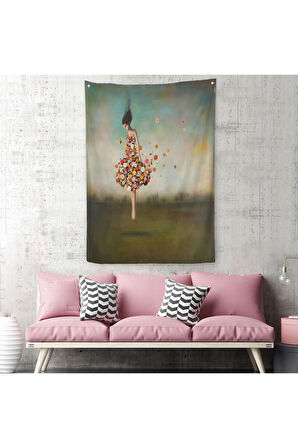 Yerden Yükselen Çiçek Kıyafetli Kadın Duvar Örtüsü - Halısı-6281