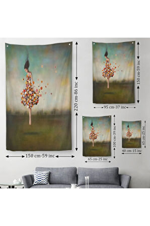 Yerden Yükselen Çiçek Kıyafetli Kadın Duvar Örtüsü - Halısı-6281