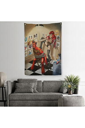 Şeytanı Yakalayan Dövmeci Kız Duvar Örtüsü - Halısı