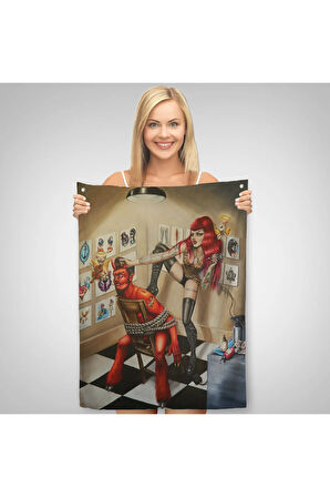 Şeytanı Yakalayan Dövmeci Kız Duvar Örtüsü - Halısı