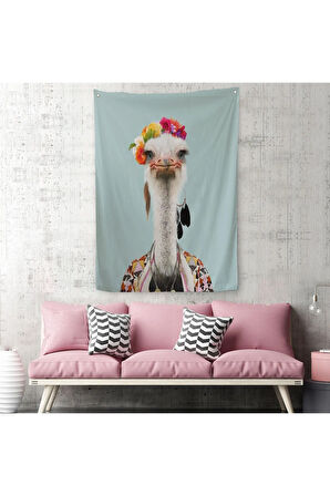 İnsan Kıyafetli Deve Kuşu Dekoratif Duvar Örtüsü - Halısı -6286