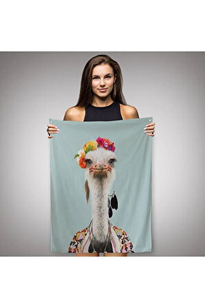 İnsan Kıyafetli Deve Kuşu Dekoratif Duvar Örtüsü - Halısı -6286