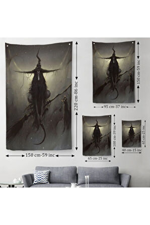 Süpürge ile Uçan Cadı ve Kedisi, Cadılar Bayramı Hediyesi, Hellowen Duvar Örtüsü - Halısı -6287