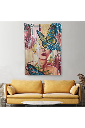Renkli Sürreal Kadın Portresi Dekoratif Duvar Örtüsü - Halısı-6297
