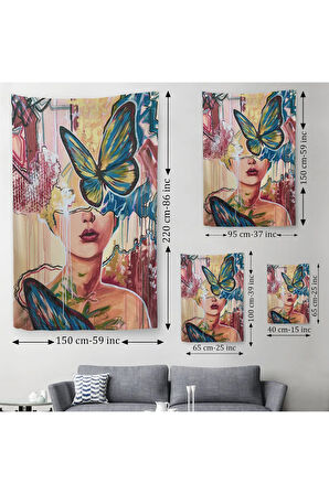 Renkli Sürreal Kadın Portresi Dekoratif Duvar Örtüsü - Halısı-6297