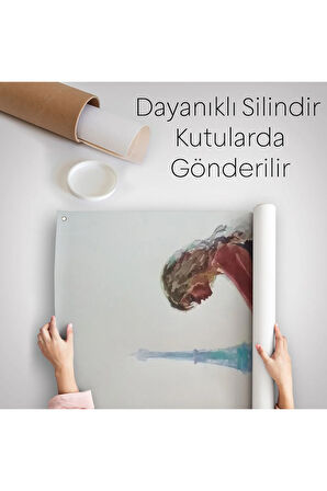 Paris Eyfel Manzaralı Sevgililer Suluboya Görünümlü Duvar Örtüsü - Halısı-6298