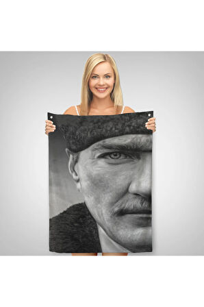 Mustafa Kemal Atatürk Siyah Beyaz Duvar Örtüsü - Halısı-6303