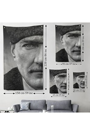 Mustafa Kemal Atatürk Siyah Beyaz Duvar Örtüsü - Halısı-6303